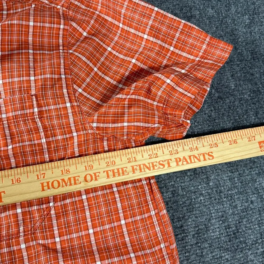 The North Face Mens M Orange Plaid Short Sleeve Button Up Hiking Shirt